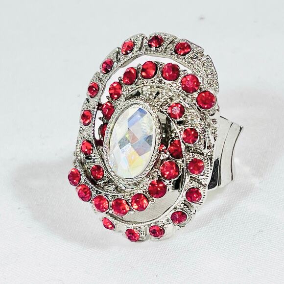 Extra Large Red Ruby Swirl Ring Crystal Diamond Stretchable Faux Jewelry 3.8cm - Picture 3 of 8